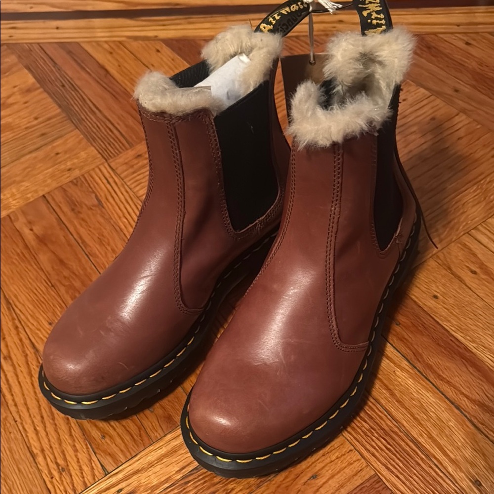 Dr. Martens Chestnut Ankle Boots with Shearling Lining